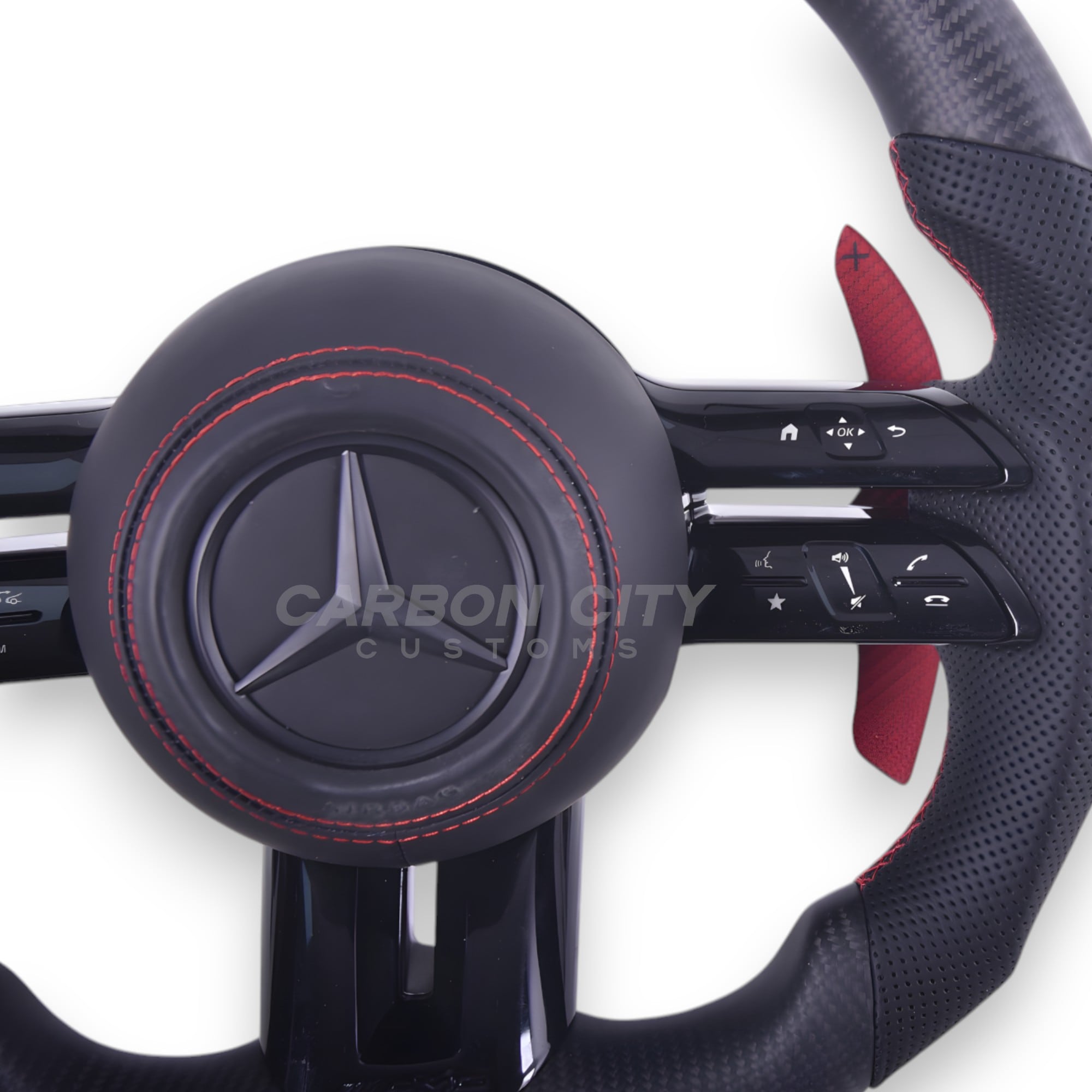 AMG steering wheel with red stitching and LED