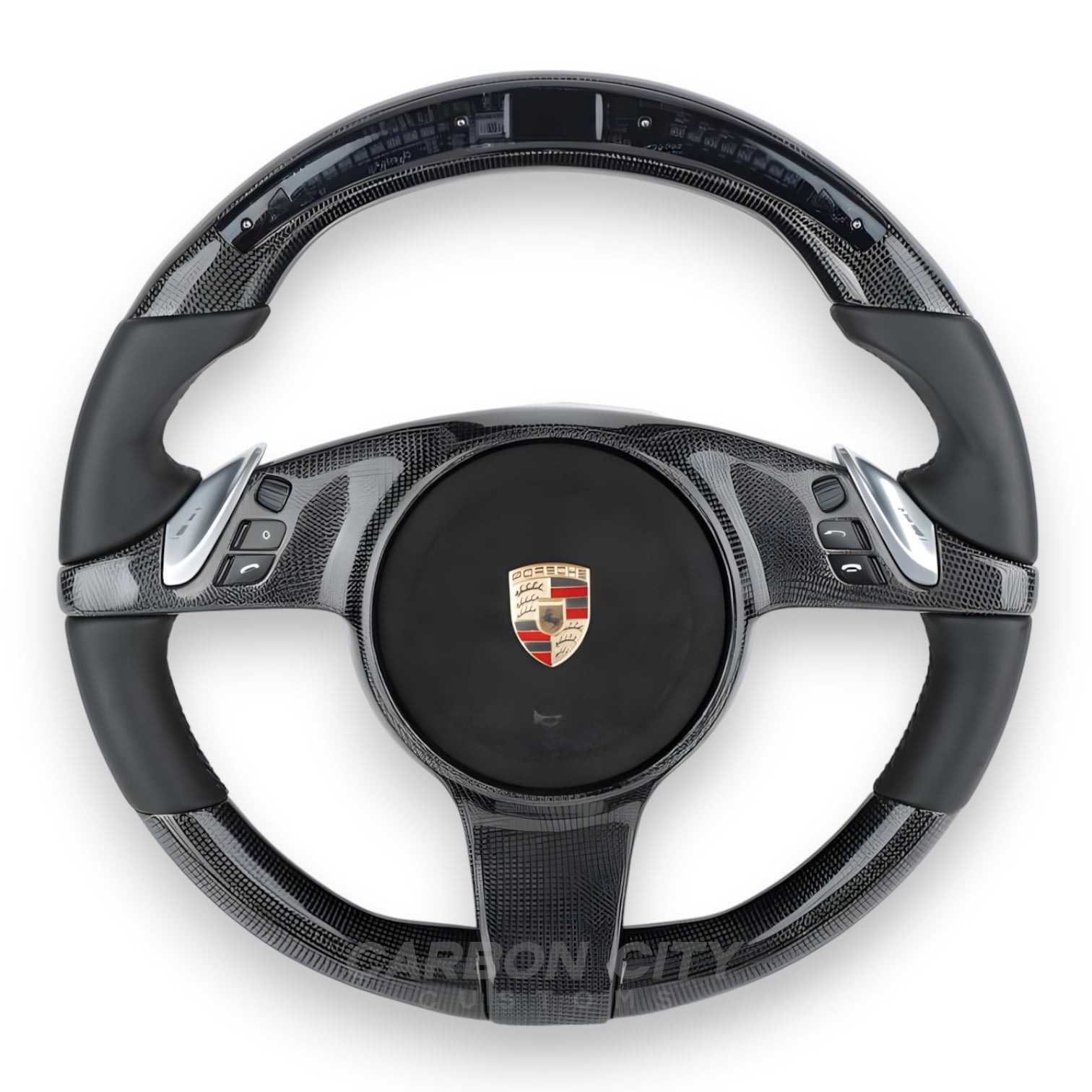 Porsche carbon steering wheel close-up