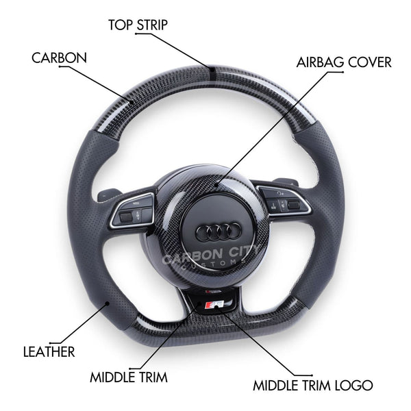 Audi A/S/RS Style (1st Gen) Customizable Steering Wheel (Fits 2013 - 2016 Models) - Carbon City Customs