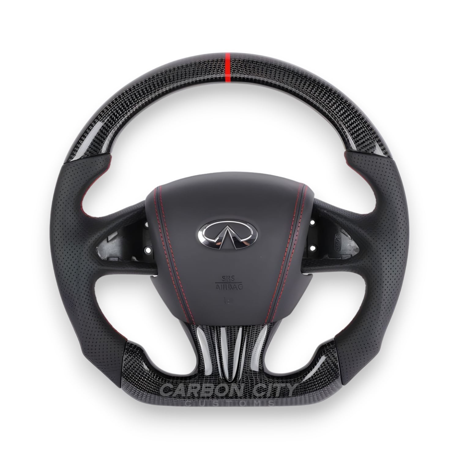 Infiniti carbon steering wheel angled view