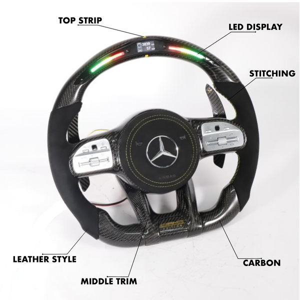 Mercedes-Benz 2020 AMG Performance Style Customizable Carbon Fiber Steering Wheel - Carbon City Customs